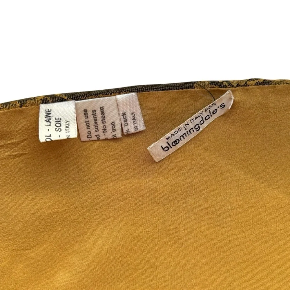 Bloomingdale’s Made In Italy Silk and Wool Scarf With Leaf Motif Golden Yellow